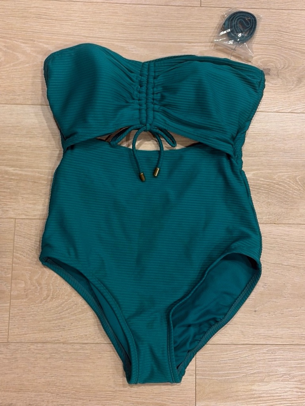 Teal Cutout One-Piece Swimwear - Bandeau Style